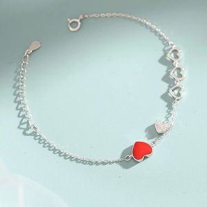 New Sterling Silver 925 Red Heart Adjustable Bracelet